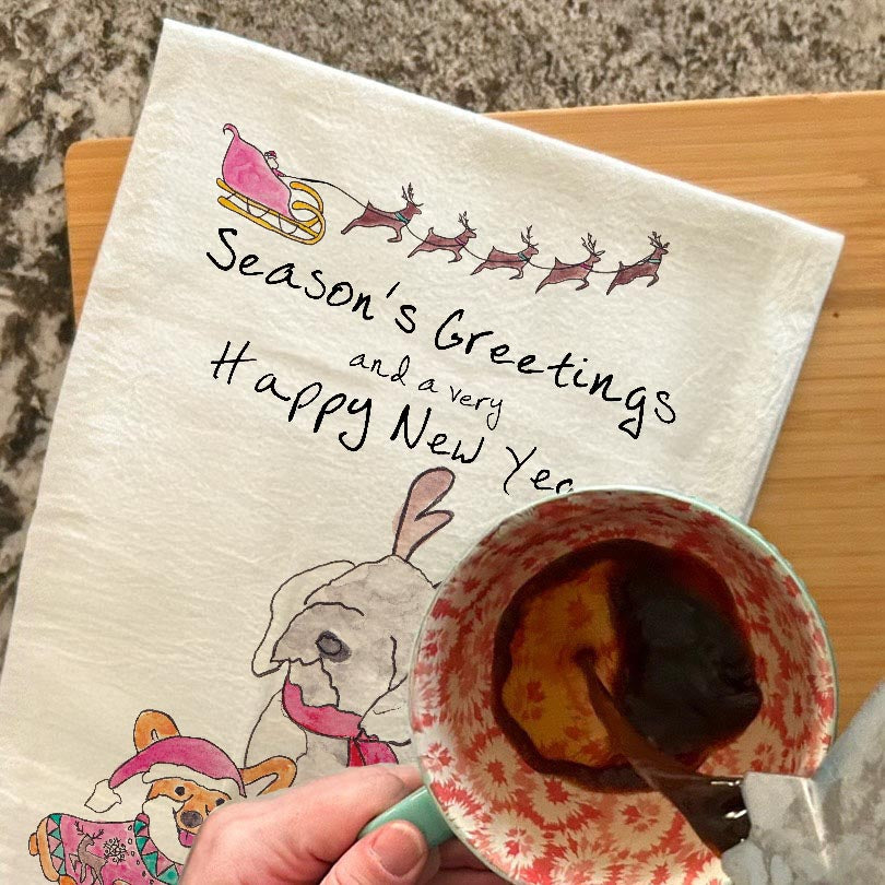 Season's Greetings & Happy New Year Tea Towel – From the Dog