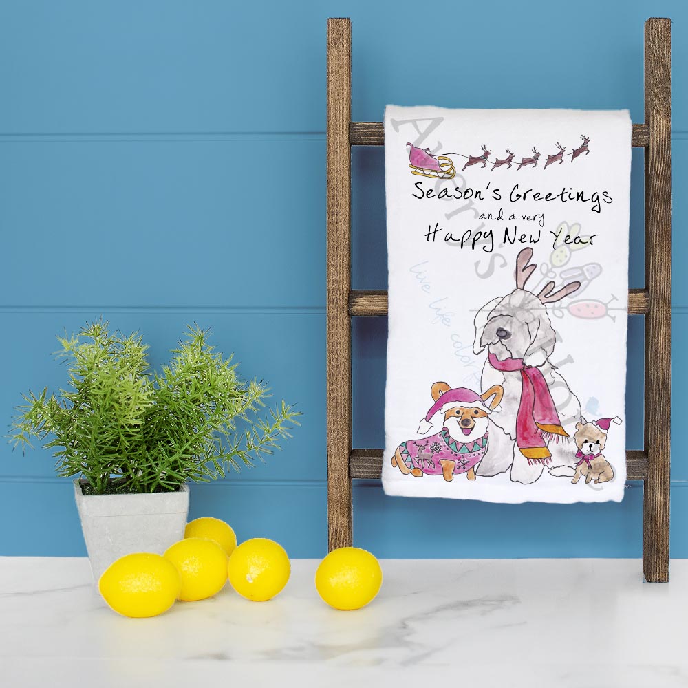 Season's Greetings & Happy New Year Tea Towel – From the Dog