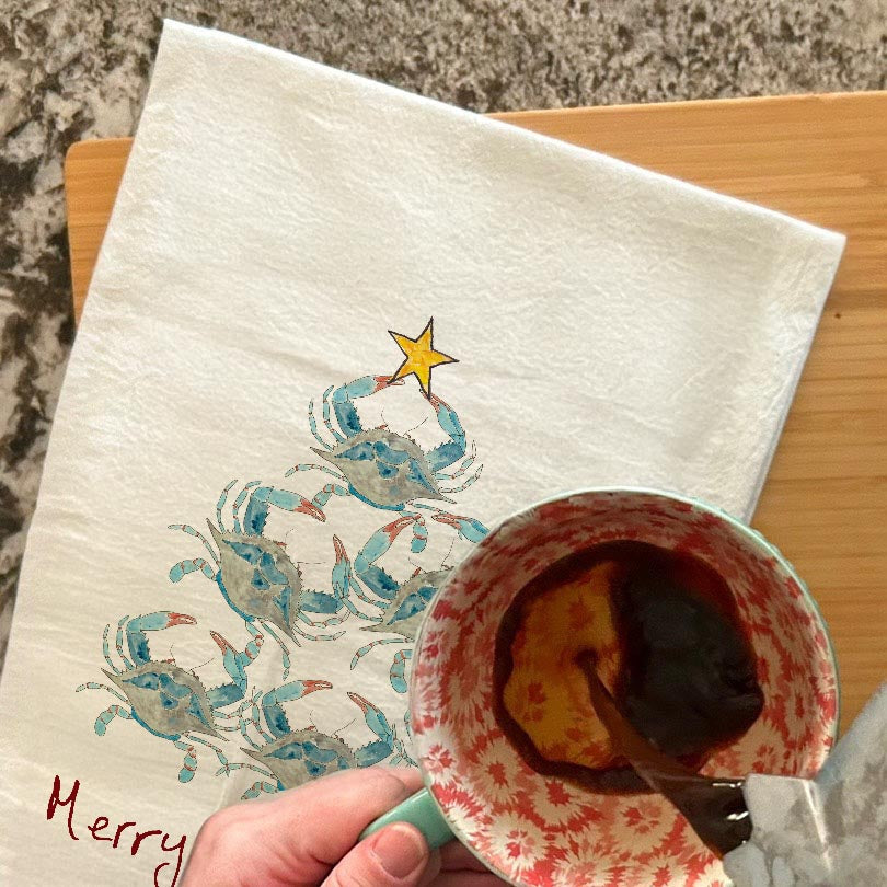 Crab Christmas Tree Tea Towel – Shell Yeah, It’s the Holidays