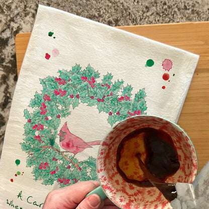 Cardinal Appears Christmas Kitchen Decor Tea Towel