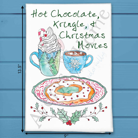 Hot Chocolate & Kringle Tea Towel – Holiday Movie Mood