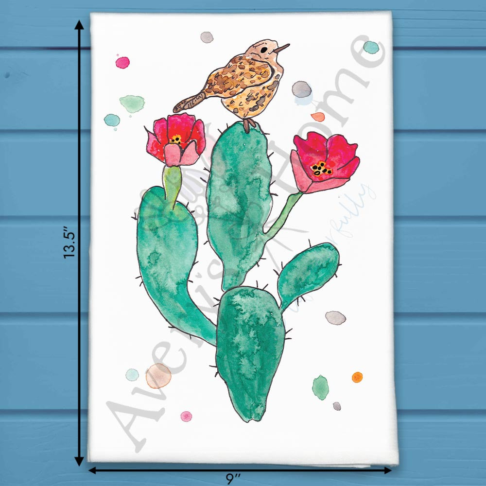 Cactus With Flowers Tea Towel – Desert Bloom Vibe