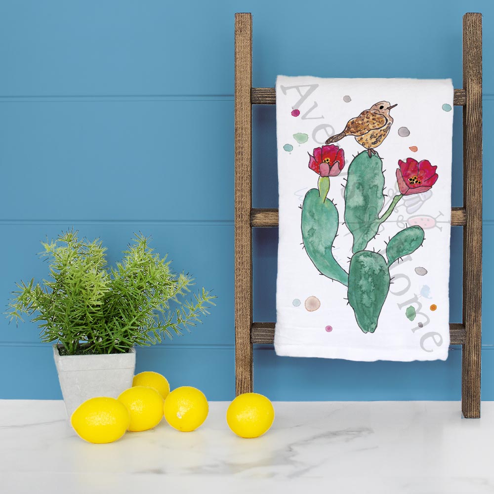 Cactus With Flowers Tea Towel – Desert Bloom Vibe