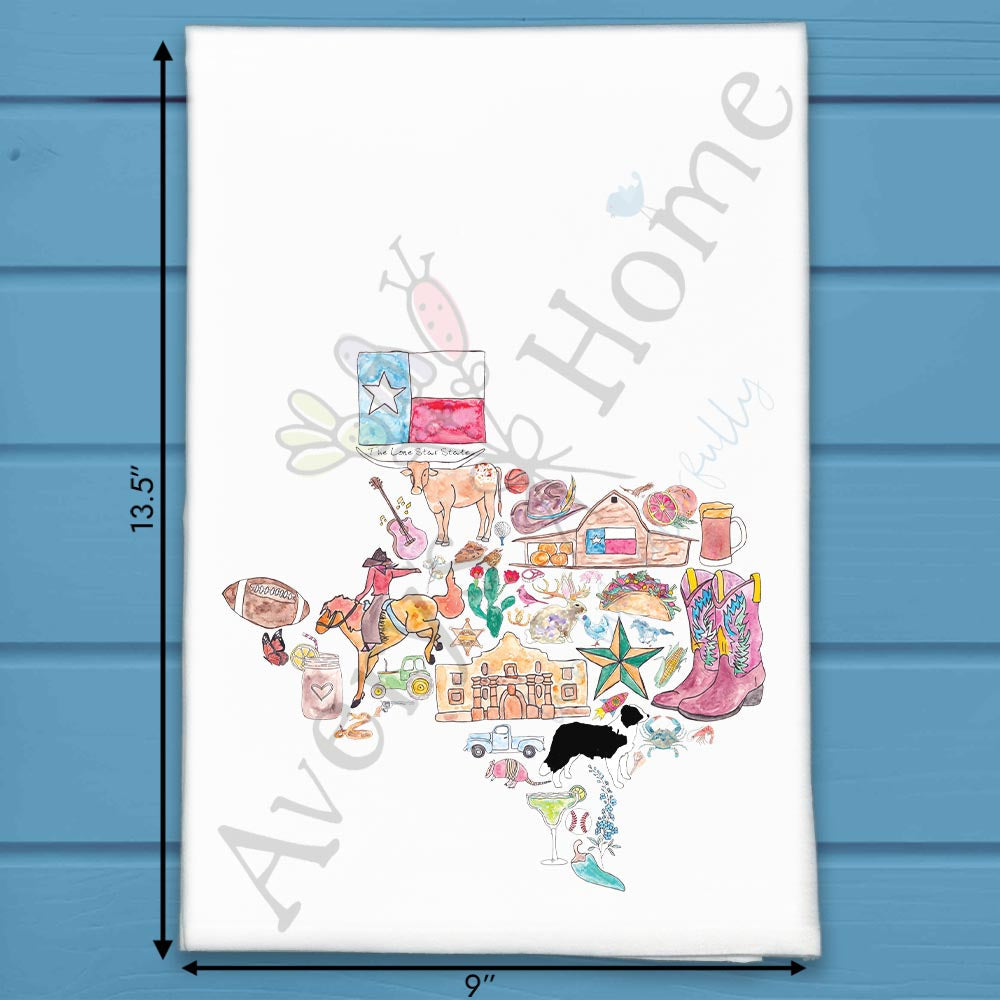 Texas State Icons Tea Towel – Longhorns & Love