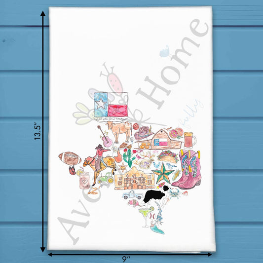 Texas State Icons Tea Towel – Longhorns & Love