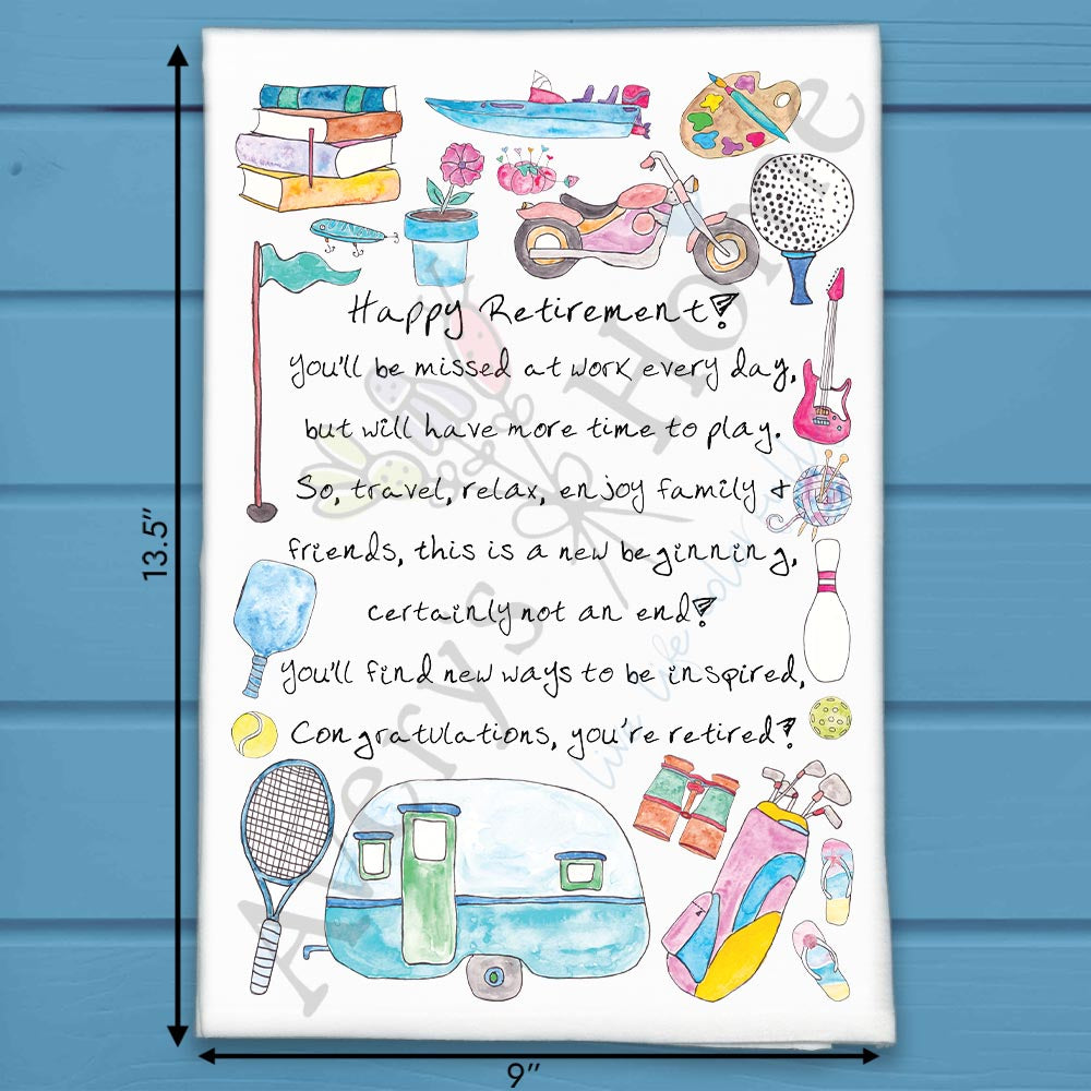 Happy Retirement Tea Towel – Time for Hammocks & Humor