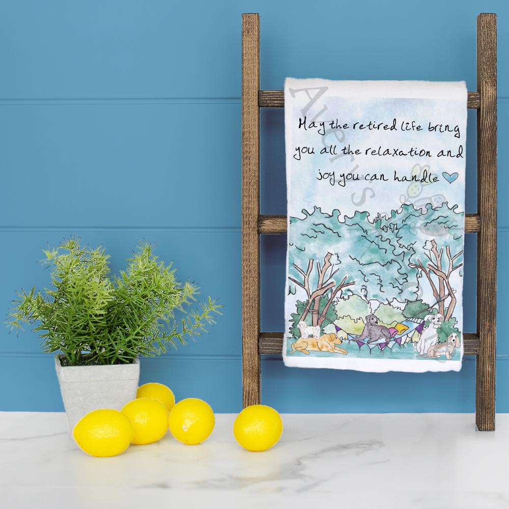 Dogs in a Hammock Tea Towel – Retired & Loving It