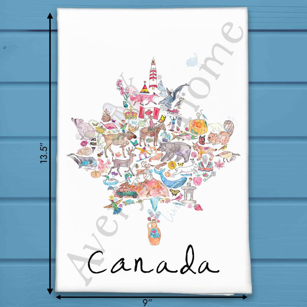Canada Icons Tea Towel – Mountains, Moose & Maple Syrup