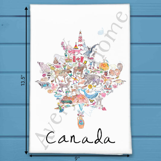 Canada Icons Tea Towel – Mountains, Moose & Maple Syrup
