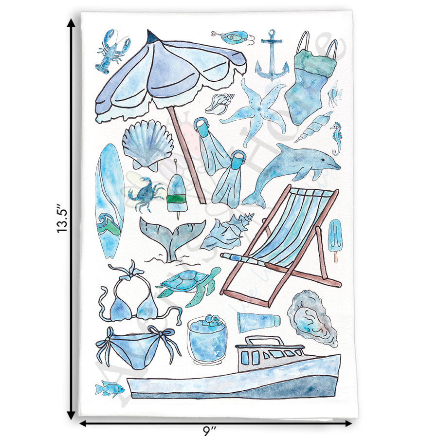 Blue Beach Day Memories Kitchen Tea Towel