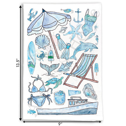 Blue Beach Day Memories Kitchen Tea Towel