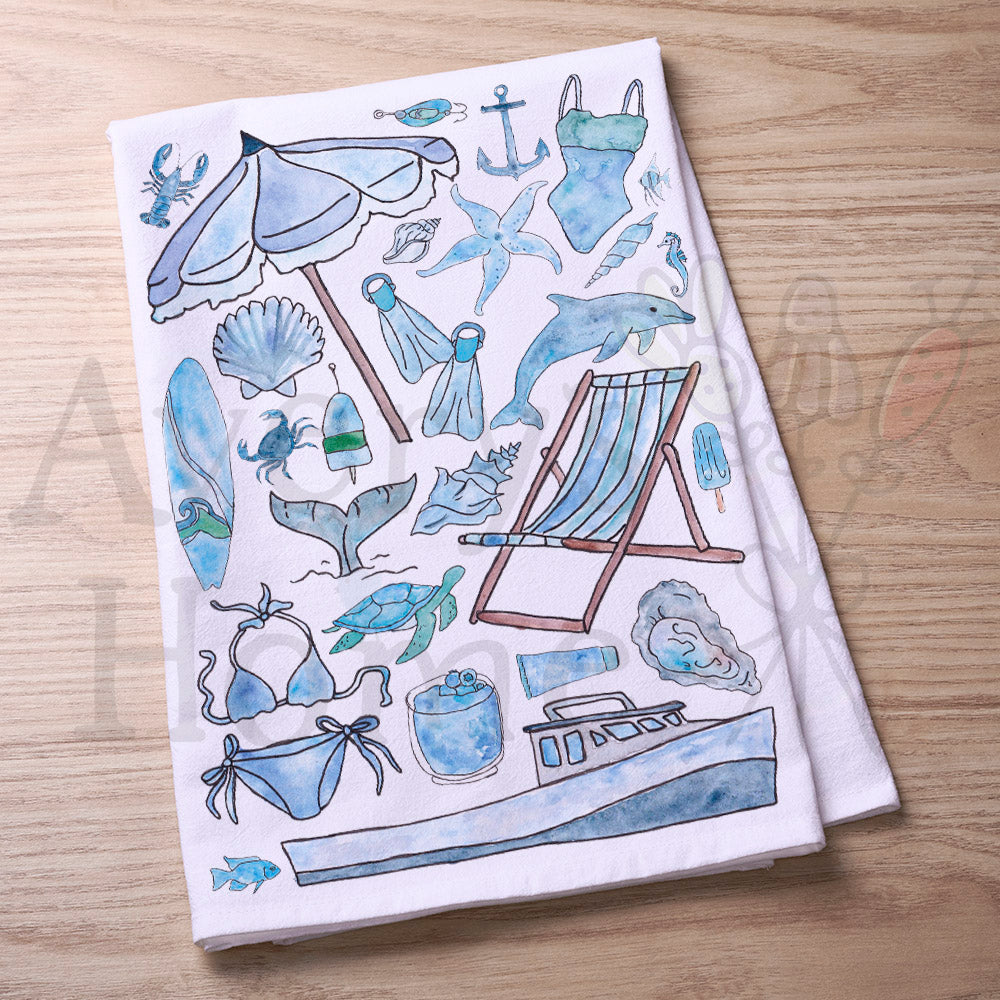 Blue Beach Day Memories Kitchen Tea Towel