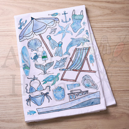 Blue Beach Day Memories Kitchen Tea Towel