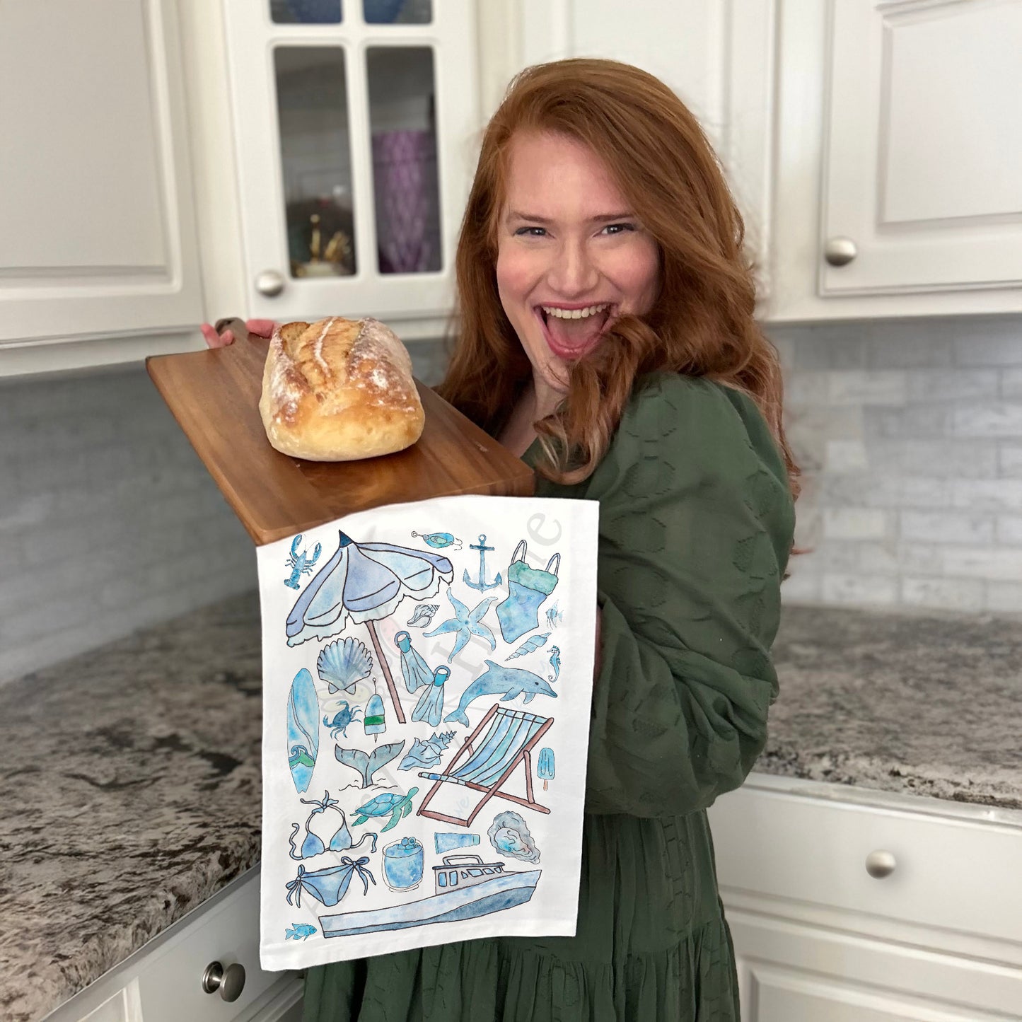Blue Beach Day Memories Kitchen Tea Towel