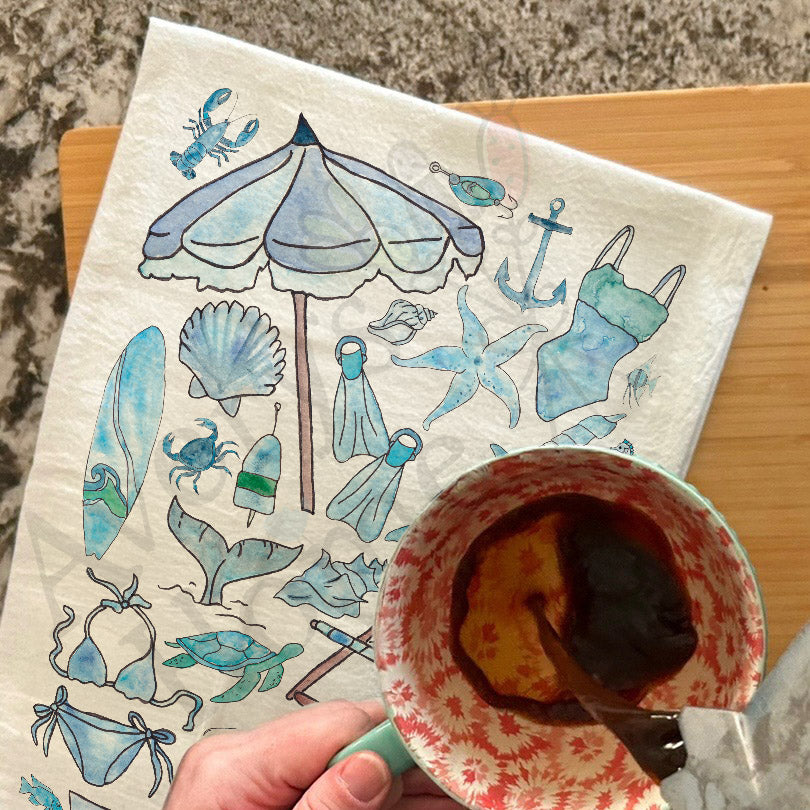 Blue Beach Day Memories Kitchen Tea Towel