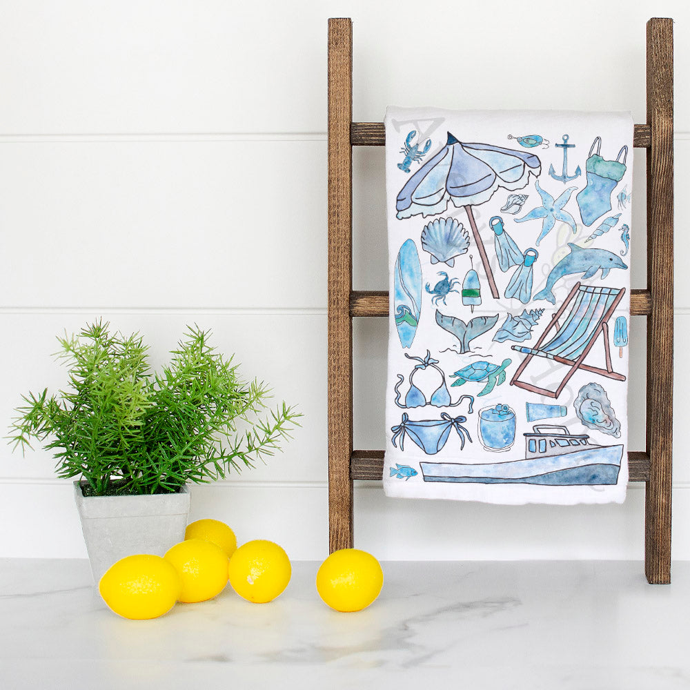 Blue Beach Day Memories Kitchen Tea Towel