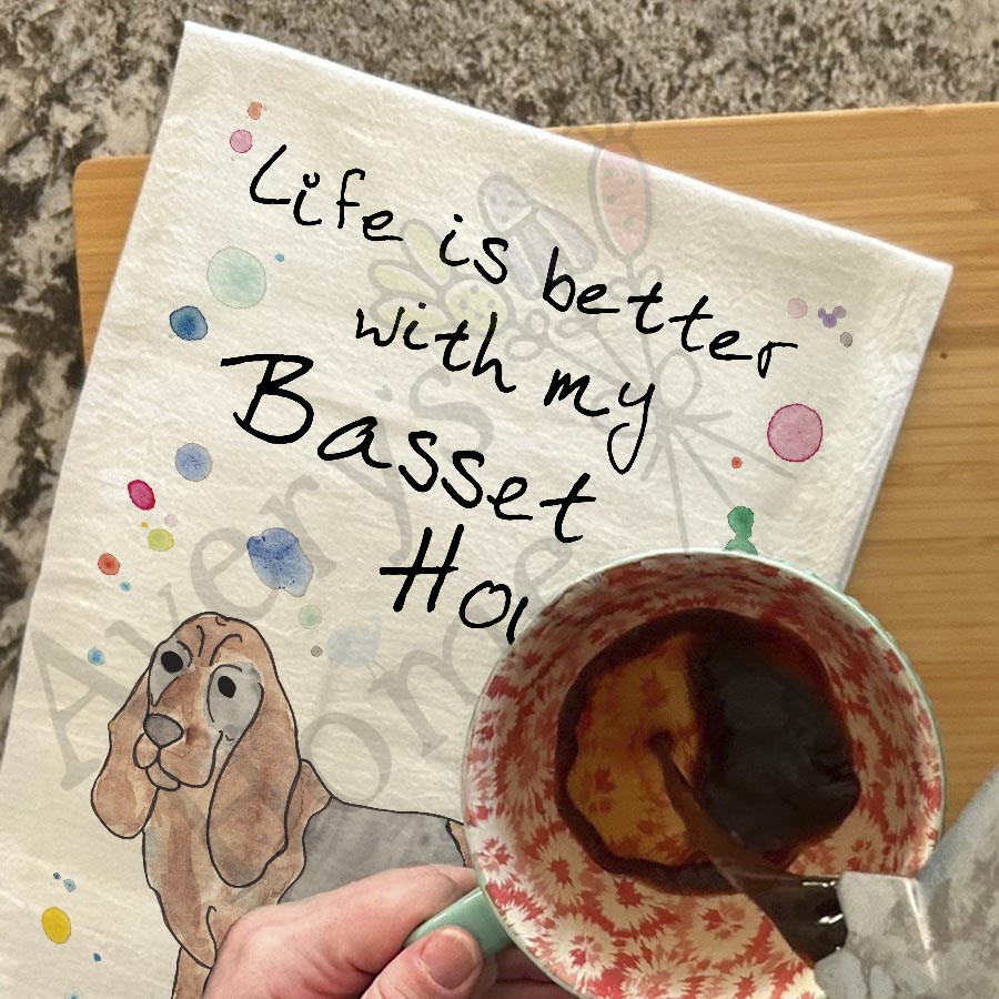 Basset Hound Kitchen Decor Tea Towel