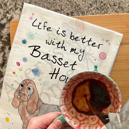 Basset Hound Kitchen Decor Tea Towel