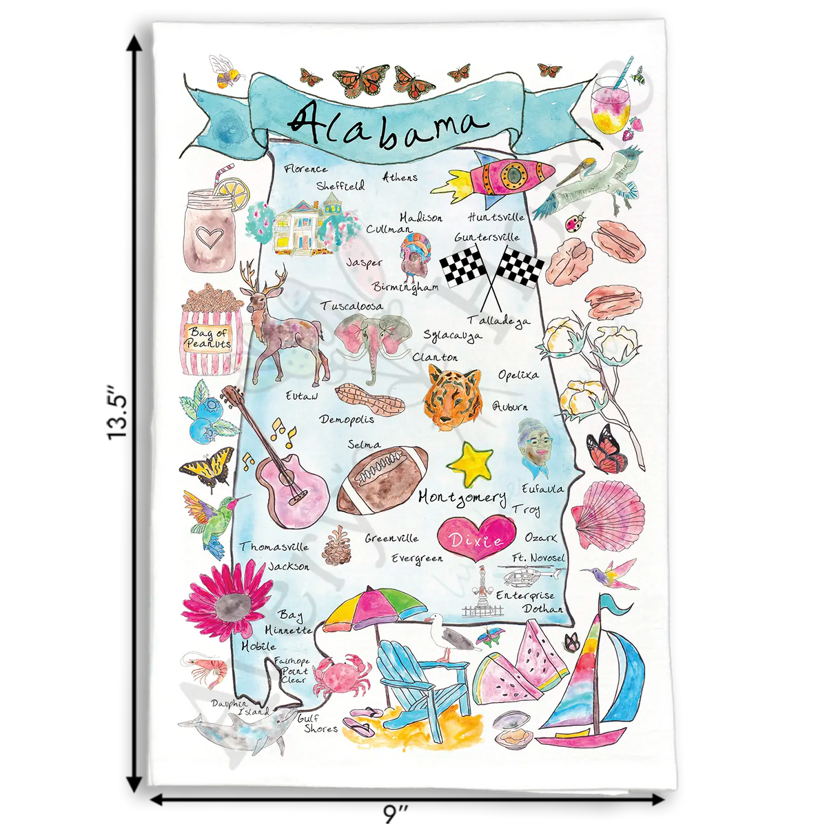 Alabama State Map Tea Towel – Yellowhammer Pride