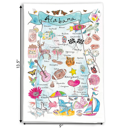 Alabama State Map Tea Towel – Yellowhammer Pride