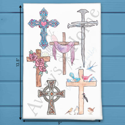Christian Crosses Watercolor Kitchen Home Décor Tea Towel