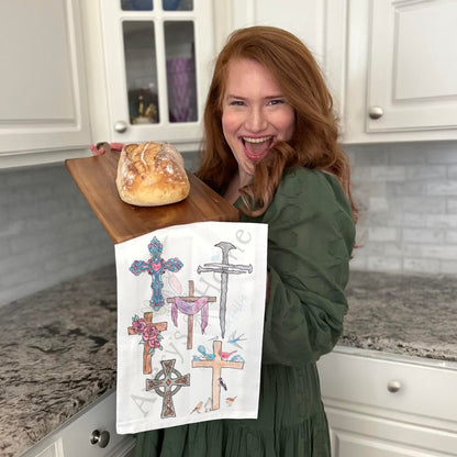 Christian Crosses Watercolor Kitchen Home Décor Tea Towel