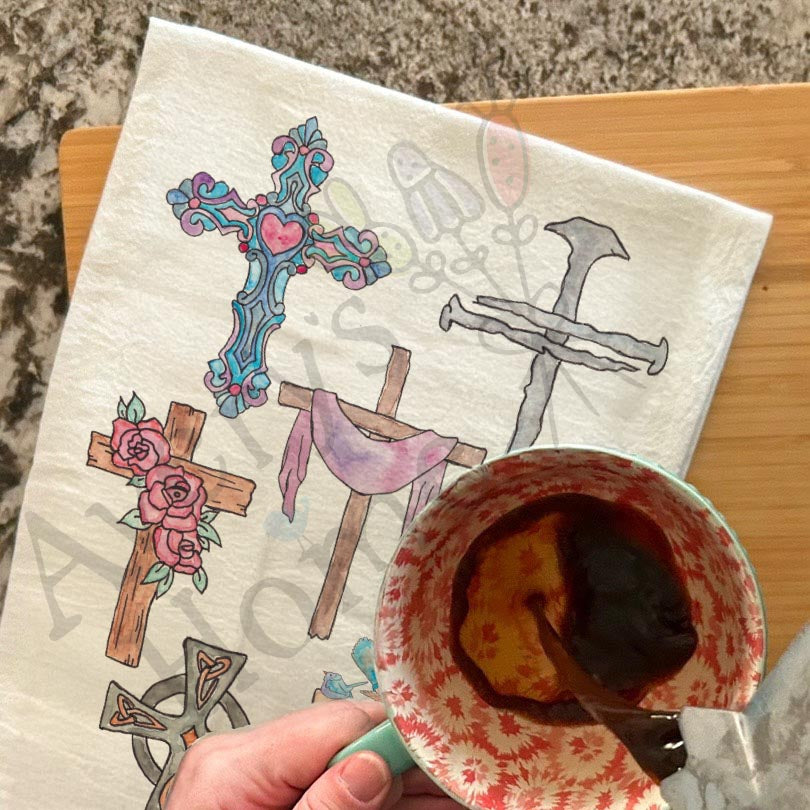 Christian Crosses Watercolor Kitchen Home Décor Tea Towel