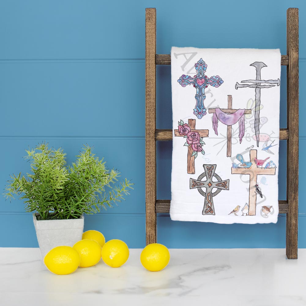 Christian Crosses Watercolor Kitchen Home Décor Tea Towel