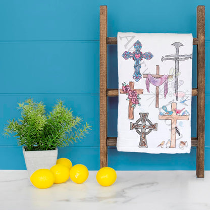 Christian Crosses Watercolor Kitchen Home Décor Tea Towel