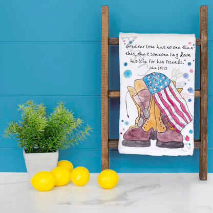 Combat Boots Bible Verse Kitchen Home Décor Tea Towel