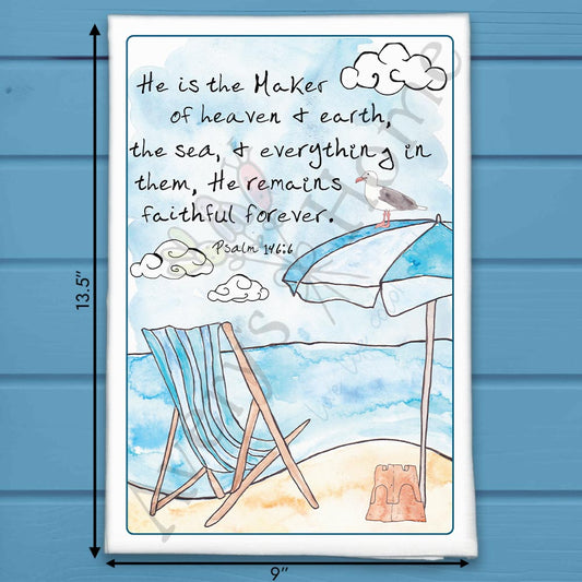 He is the Maker…remains faithful Bible Verse Décor Tea Towel