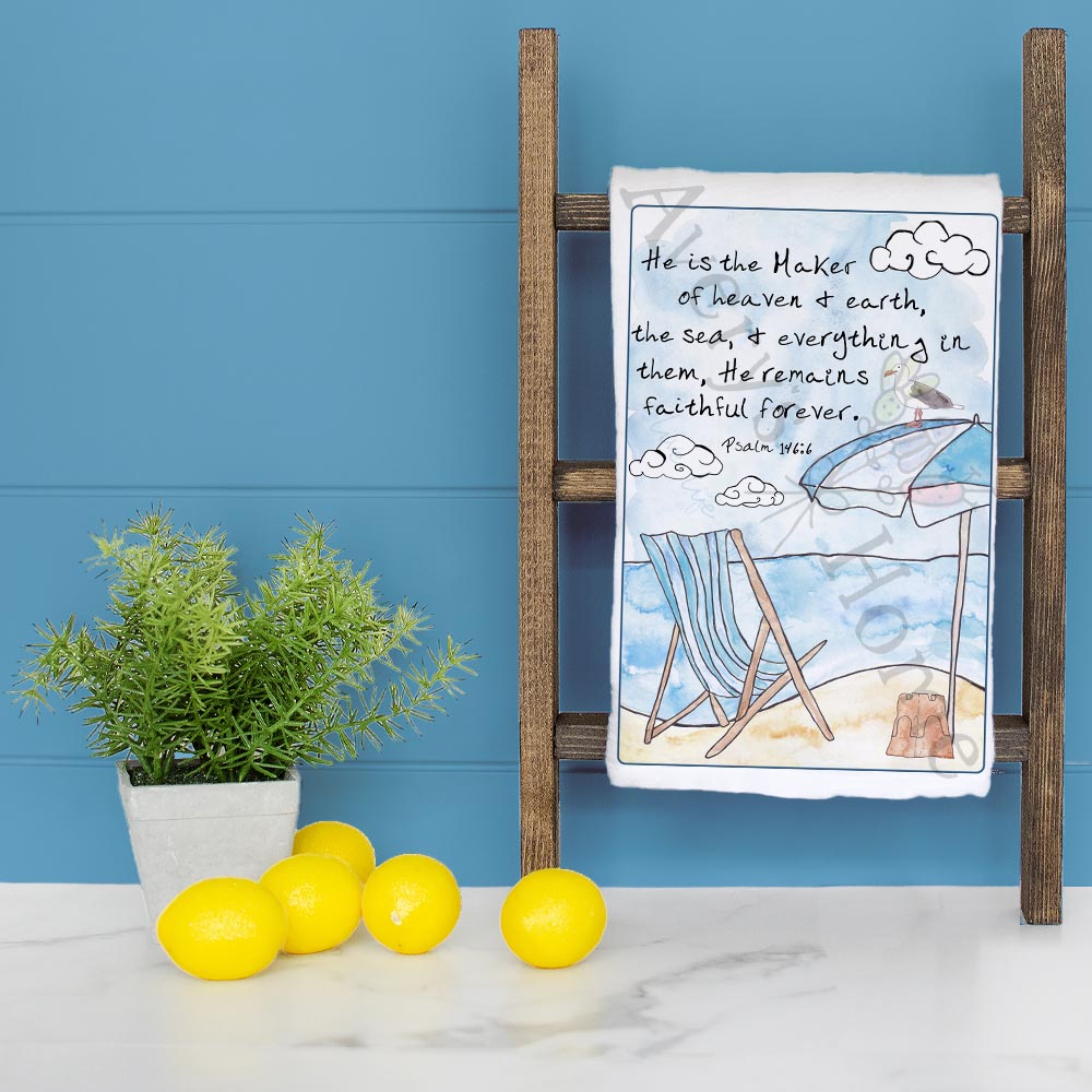 He is the Maker…remains faithful Bible Verse Décor Tea Towel