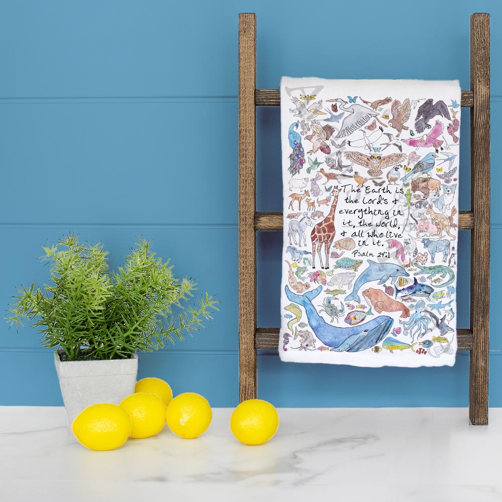 The Earth is the LORD'S Bible Verse Kitchen Décor Tea Towel
