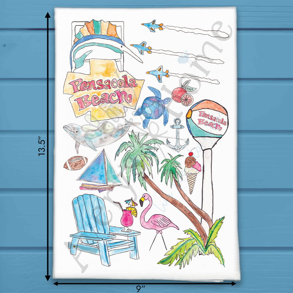 Pensacola Beach Icons Kitchen Tea Towel