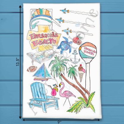Pensacola Beach Icons Kitchen Tea Towel