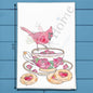 Cardinal Rose Teacup & Heart Cookies  Tea Towel