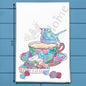 Blue Bird Tea Cup and Fruit Tart Tea Towel