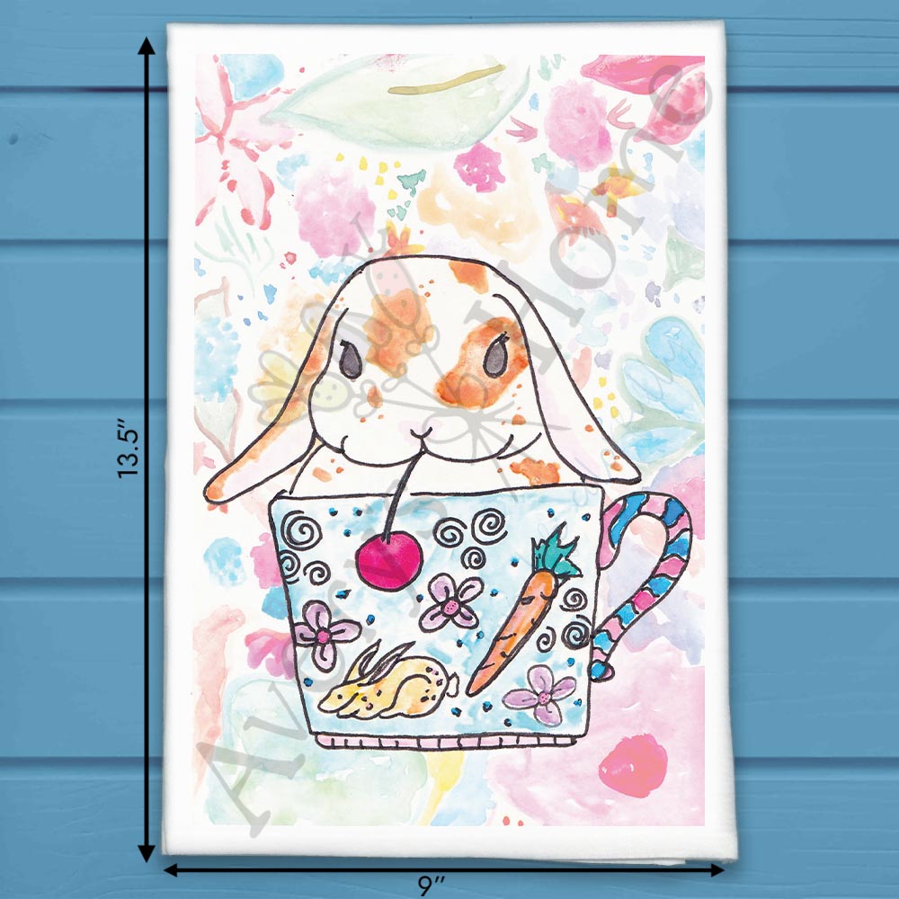 Easter Bunny Teacup Tea Towel – Spring Decor