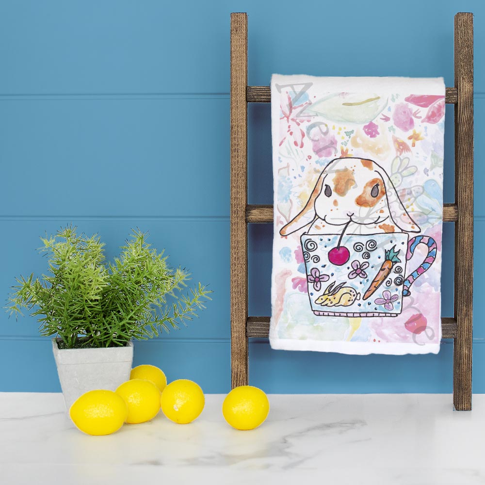 Easter Bunny Teacup Tea Towel – Spring Decor