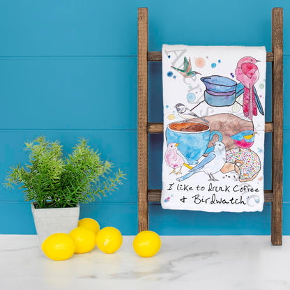 I like to Drink Coffee & Birdwatch Kitchen Décor Tea Towel