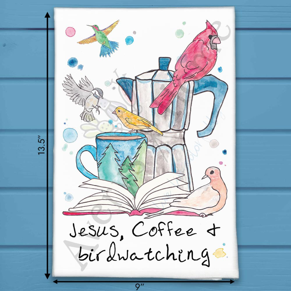 Jesus, Coffee & Birdwatching Kitchen Home Décor Tea Towel