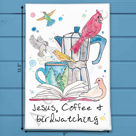 Jesus, Coffee & Birdwatching Kitchen Home Décor Tea Towel