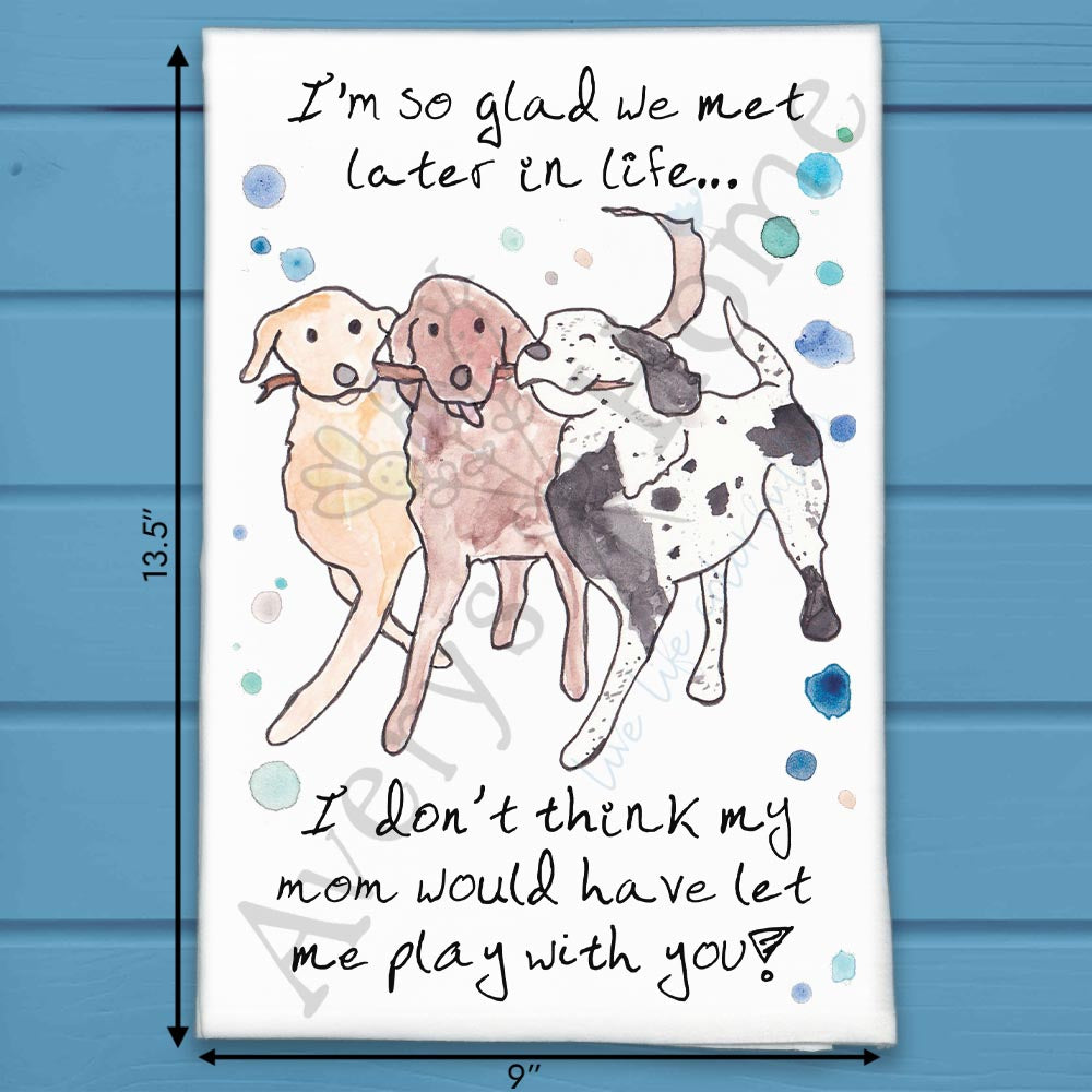 So Glad we Met Dog Friendship Kitchen Home Décor Tea Towel