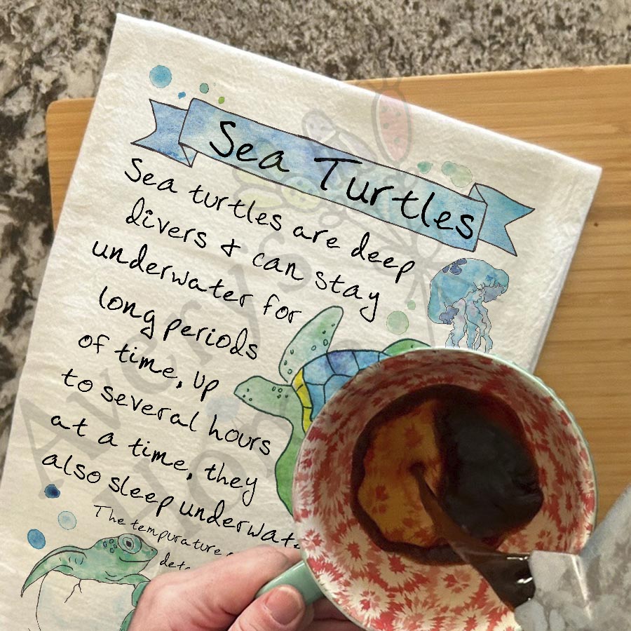 Sea Turtle Facts Kitchen Towel