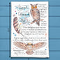Great Horned Owl Bird Facts Garden Kitchen Décor Tea Towel