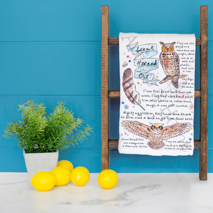 Great Horned Owl Bird Facts Garden Kitchen Décor Tea Towel