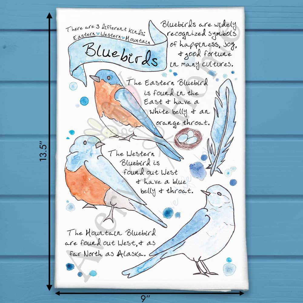 Bluebird Bird Facts Garden Kitchen Décor Tea Towel