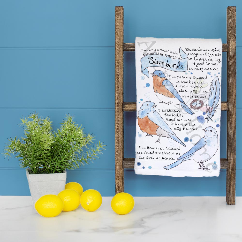 Bluebird Bird Facts Garden Kitchen Décor Tea Towel