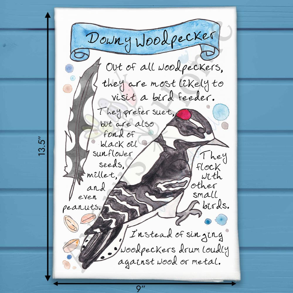 Downy Woodpecker Bird Facts Garden Kitchen Décor Tea Towel