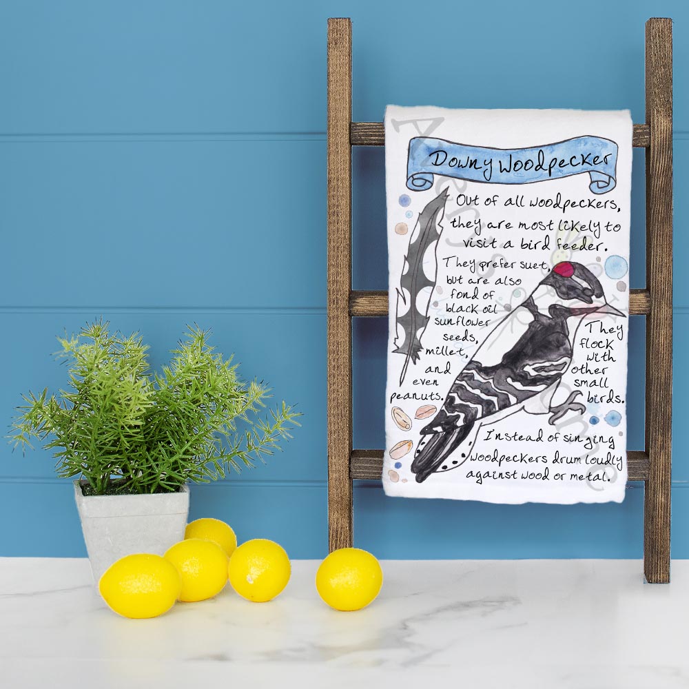 Downy Woodpecker Bird Facts Garden Kitchen Décor Tea Towel